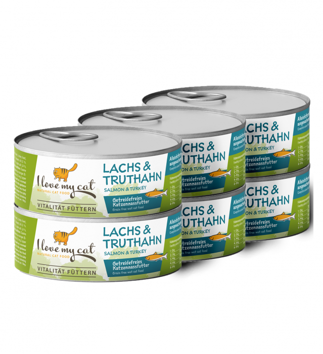 Nassfutter für Katzen mit Lachs und Truthahn